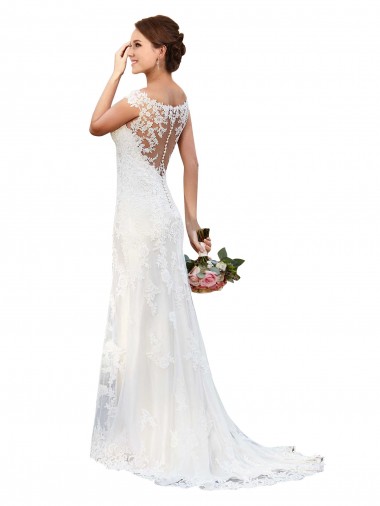 Illusion Bateau Neckline Fit and Flare Lace Wedding Dress Bristol