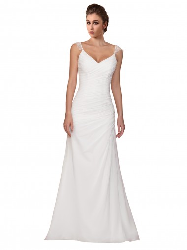 V-Neck Sheath Chiffon Wedding Dress with Straps Bristol