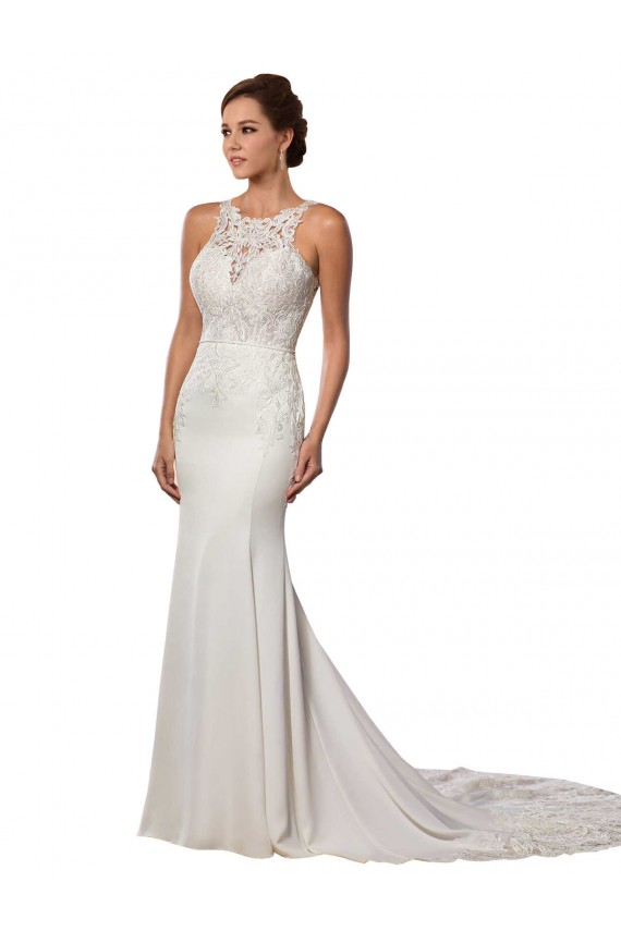 Modern Deep V-Neck Sheath Lace Wedding Dress with Open V-Back Bristol