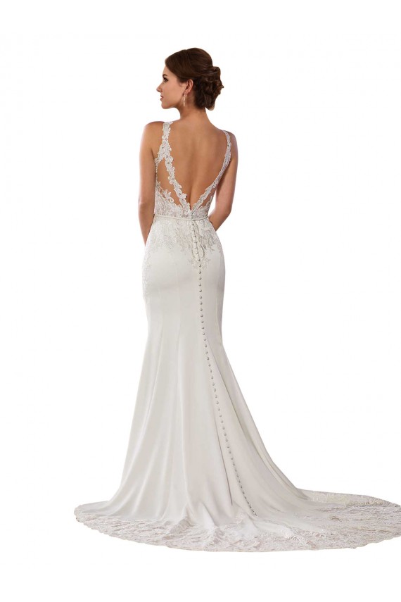 Modern Deep V-Neck Sheath Lace Wedding Dress with Open V-Back Bristol