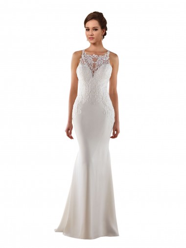 Modern High Neck Sheath Wedding Dress with Lace Bodice Bristol