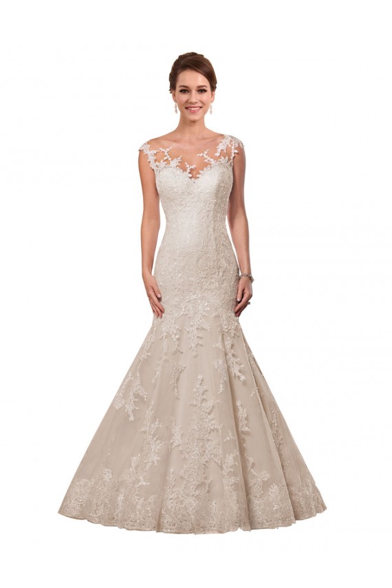 Fit and Flare Illusion Neck Lace Wedding Dress Bristol