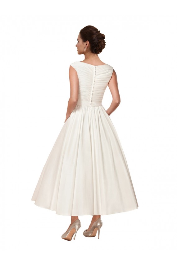 V-Neck A-Line Short Ankle Length Satin Wedding Dress Bristol