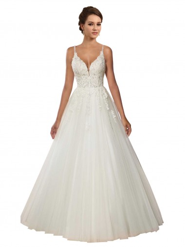 Modern Spaghetti Straps Ball Gown Tulle Wedding Dress with Lace Bodice Bristol
