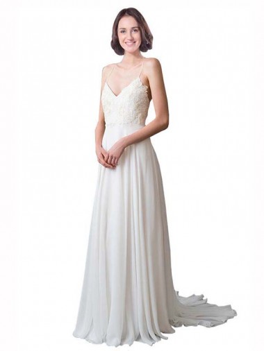Spaghetti Straps V-Neck A-Line Chiffon Beach Wedding Dress Bristol