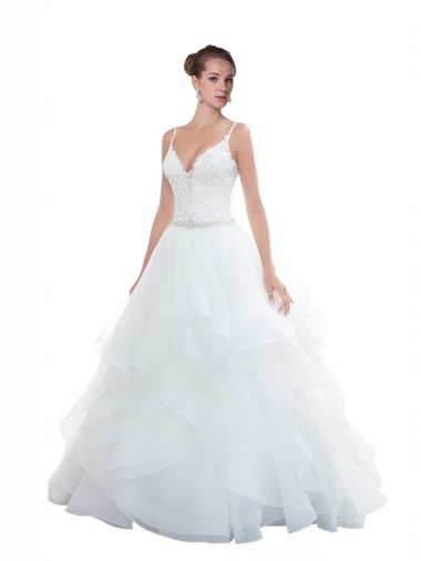 Spaghetti Straps Ball Gown Beach Wedding Dress with Lace Bodice Bristol