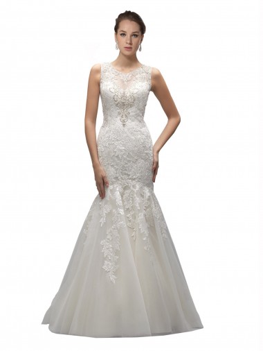 Illusion High Neck Mermaid Lace Wedding Dress Bristol