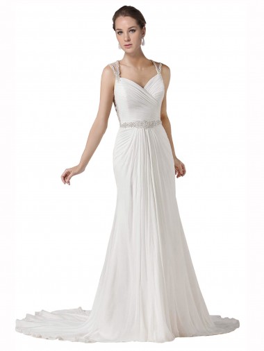 Sweetheart Sheath Chiffon Beach Wedding Dress with Beaded Belts Bristol