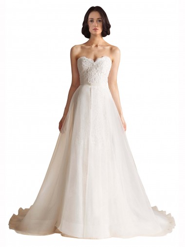 Strapless Sweetheart Lace Bodice A-Line Organza Wedding Dress Bristol