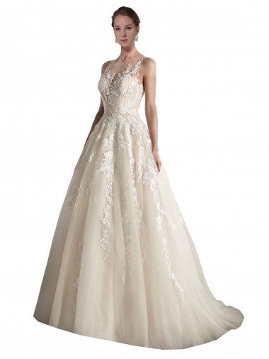 Illusion Neck A-Line Tulle Wedding Dress Bristol