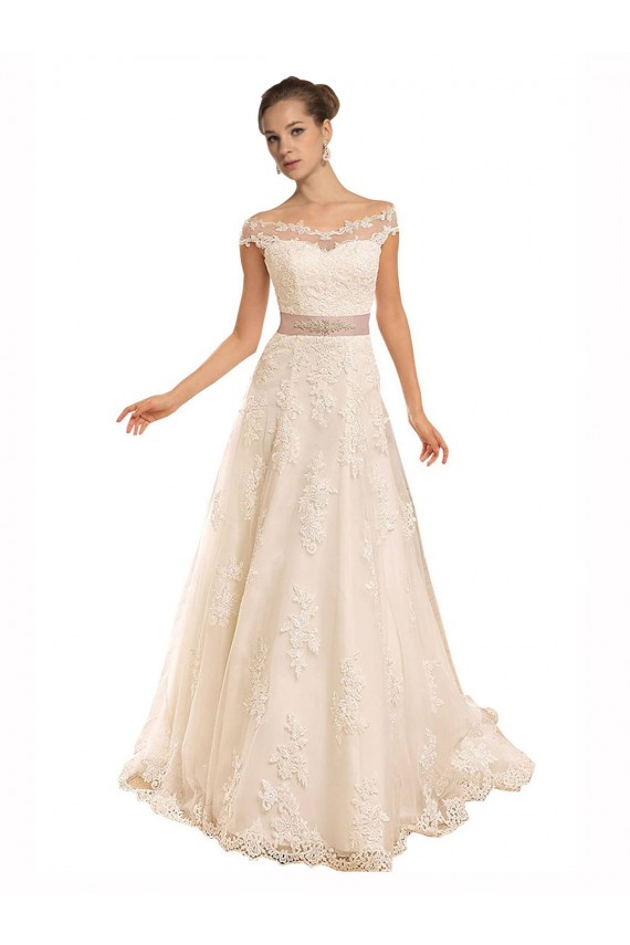 Off the Shoulder Illusion Back A-Line Lace Beach Wedding Dress Bristol