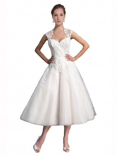 A-Line Short Tea Length Sweetheart Tulle Lace Beach Wedding Dress Bristol