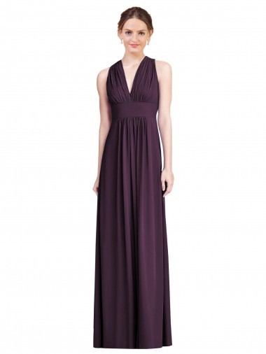 Long Chiffon V-Neck Bridesmaid Dress with Shirred Bodice Bristol