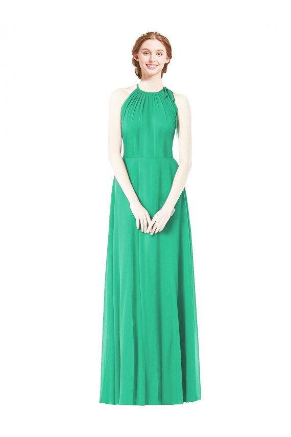 Halter Neckline Long Chiffon Bridesmaid Dress with Side Bow Bristol