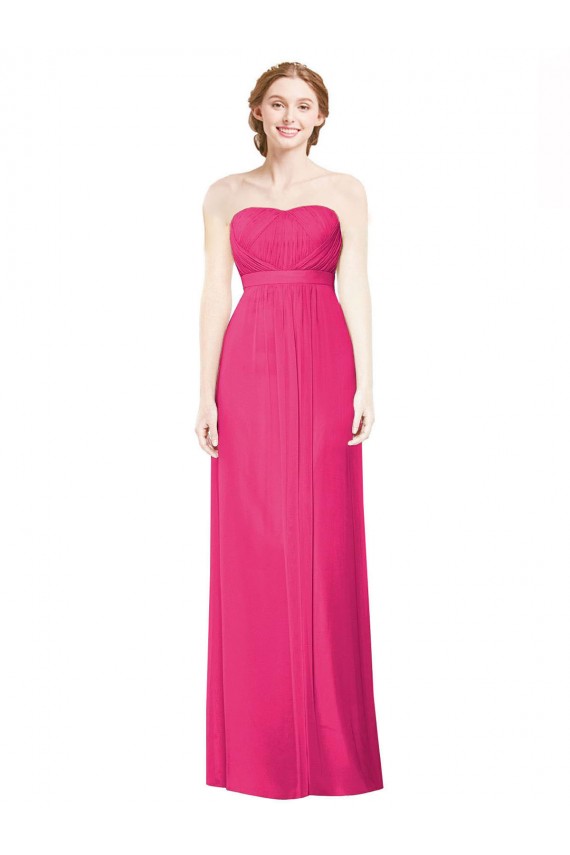 Full Length Strapless Long Chiffon Dress with Waistband Bristol