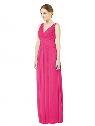 Sleeveless V-Neck Long Chiffon Bridesmaid Dress with V-Back Bristol