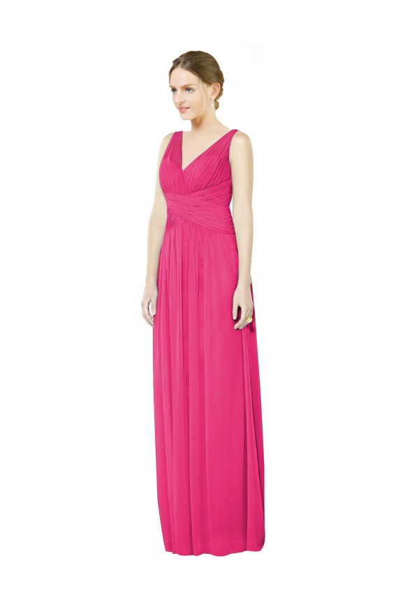 Sleeveless V-Neck Long Chiffon Bridesmaid Dress with V-Back Bristol