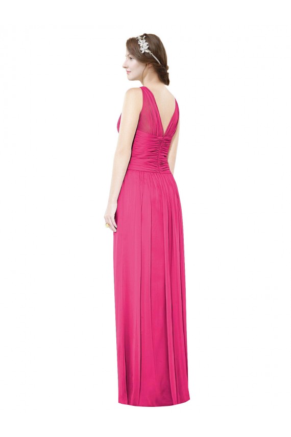 Sleeveless V-Neck Long Chiffon Bridesmaid Dress with V-Back Bristol