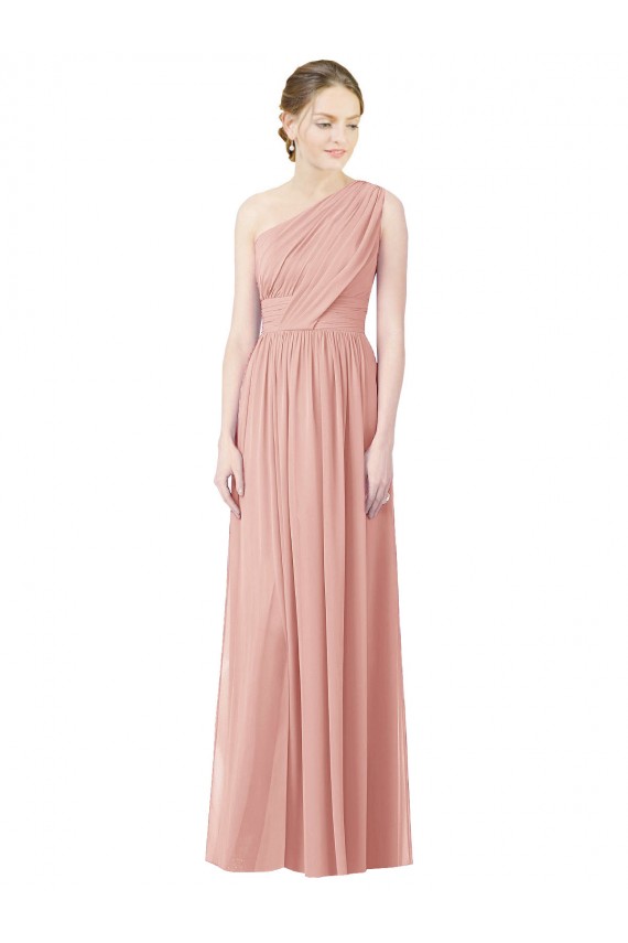 One Shoulder Long Chiffon Bridesmaid Dress with Shirred Waistband Bristol