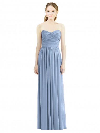 Strapless Long Chiffon Dress with Sweetheart Neckline And Draped Bodice Bristol