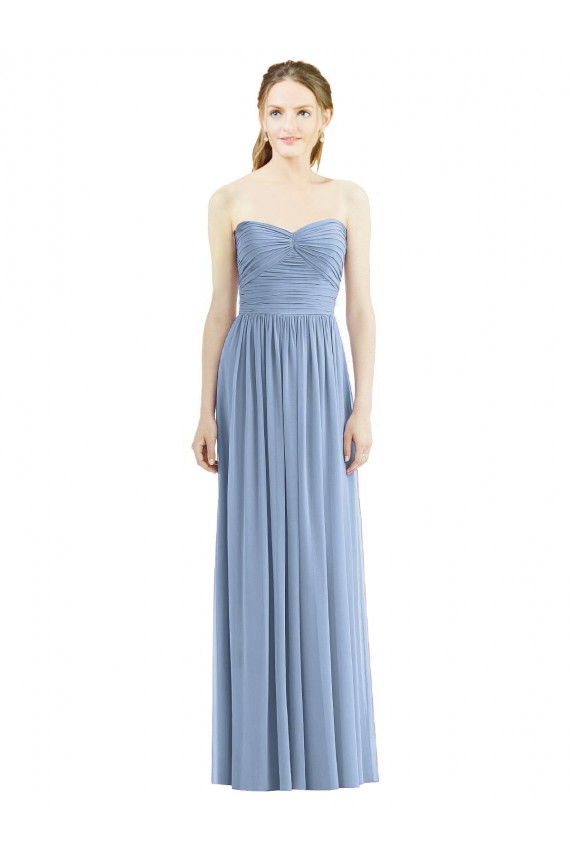 Strapless Long Chiffon Dress with Sweetheart Neckline And Draped Bodice Bristol