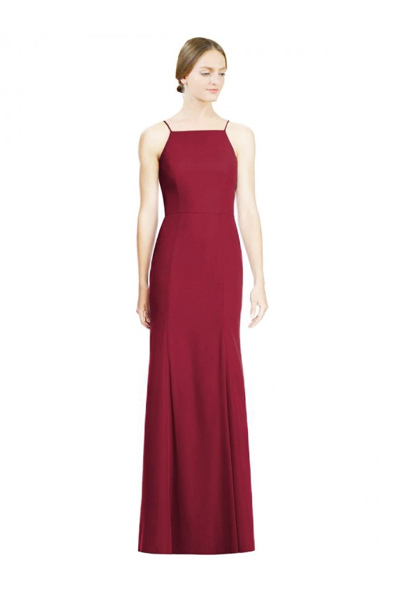 High Square Trumpet Chiffon Bridesmaid Dress with Lace-Up Open Back Bristol