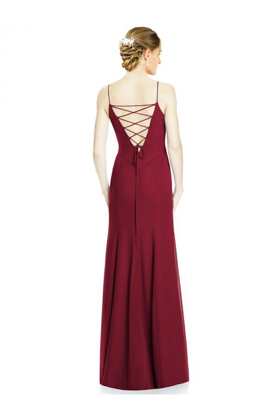 High Square Trumpet Chiffon Bridesmaid Dress with Lace-Up Open Back Bristol