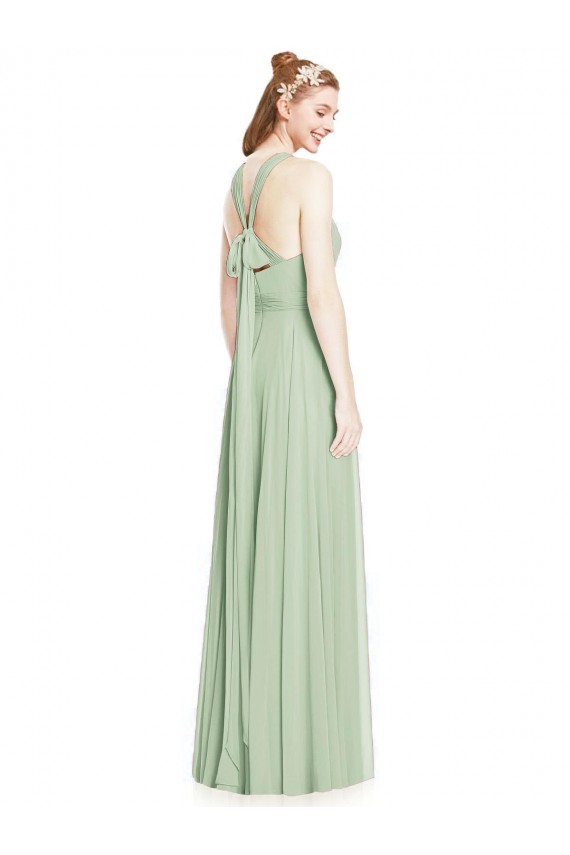 Open Back Halter Chiffon Bridesmaid Dress with Flowy Bow Bristol
