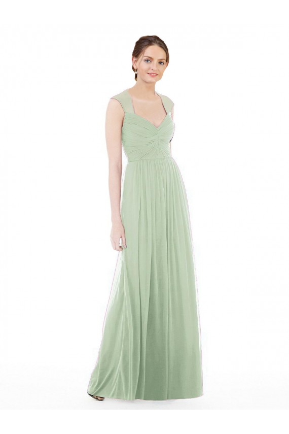 Sheer Back Cap Sleeves Long Chiffon Bridesmaid Dress  Bristol