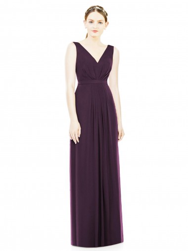 V-Neckline Sleevelss Full Length Chiffon Bridesmaid Dress Bristol