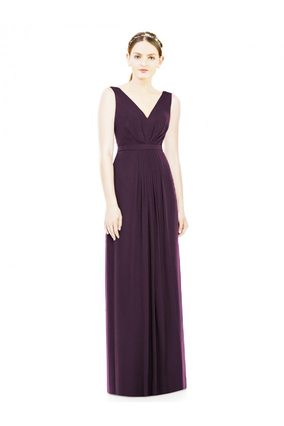 V-Neckline Sleevelss Full Length Chiffon Bridesmaid Dress Bristol