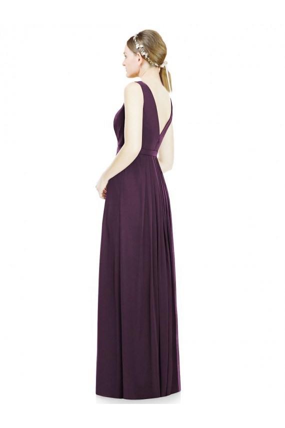 V-Neckline Sleevelss Full Length Chiffon Bridesmaid Dress Bristol