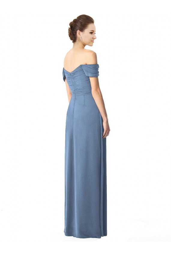 Off the Shoulder Chiffon Bridesmaid Dress with Draped Bodice Bristol