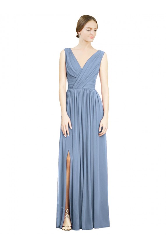Sleeveless Draped Chiffon Maxi Bridesmaid Dress with Front Slit Bristol