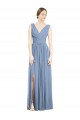 Sleeveless Draped Chiffon Maxi Bridesmaid Dress with Front Slit Bristol