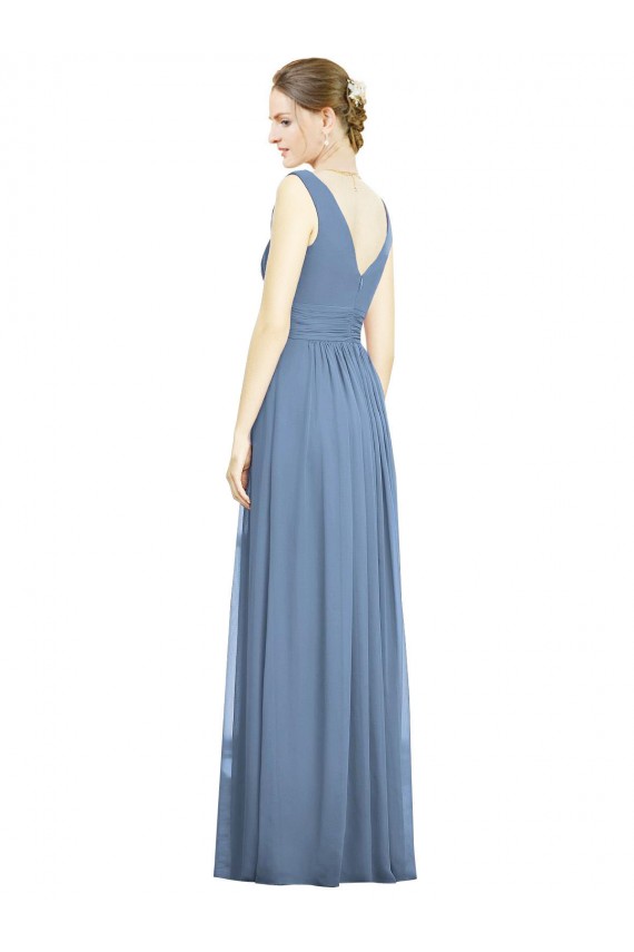 Sleeveless Draped Chiffon Maxi Bridesmaid Dress with Front Slit Bristol