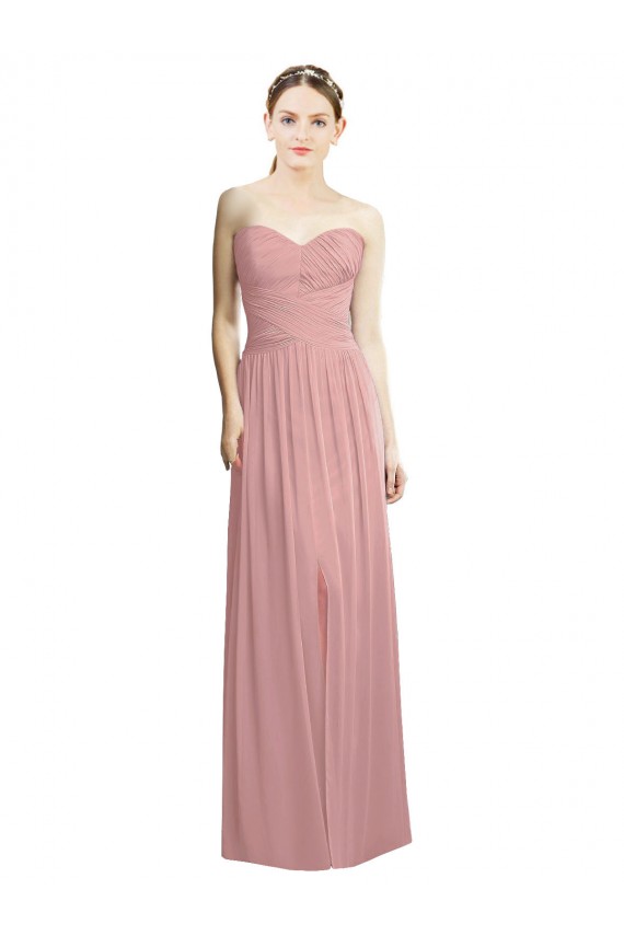 Crossover Draped Sweetheart Chiffon Formal Bridesmaid Dress with Front Slit Bristol