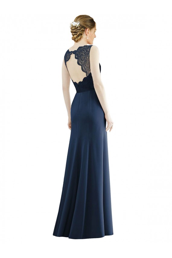 Lace Bodice Open Back Trumpet Chiffon Bridesmaid Dress with Bow Belt Bristol
