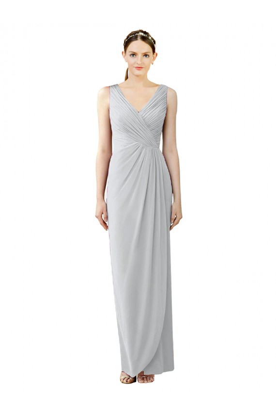 Draped Sleeveless Long Chiffon V-Neck Bridesmaid Dress Bristol