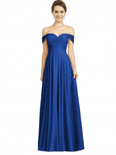Off the Shoulder Draped Chiffon Maxi Bridesmaid Dress Bristol