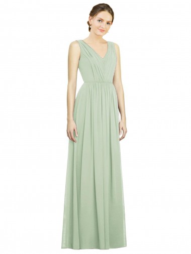 Natural Waist V-Neck Draped Chiffon Bridesmaid Dress Bristol