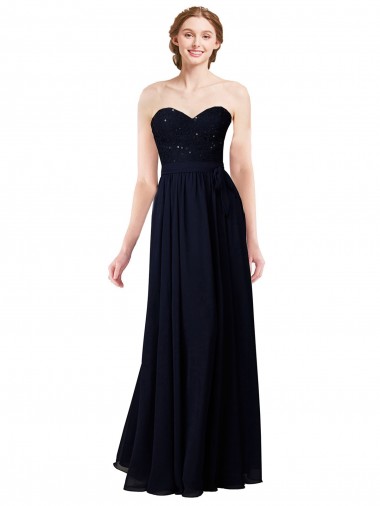 Strapless Chiffon Bridesmaids Dress with a Beaded Lace Sweetheart Bodice Bristol