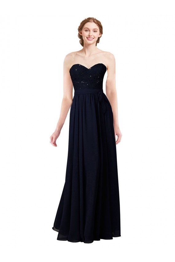 Strapless Chiffon Bridesmaids Dress with a Beaded Lace Sweetheart Bodice Bristol