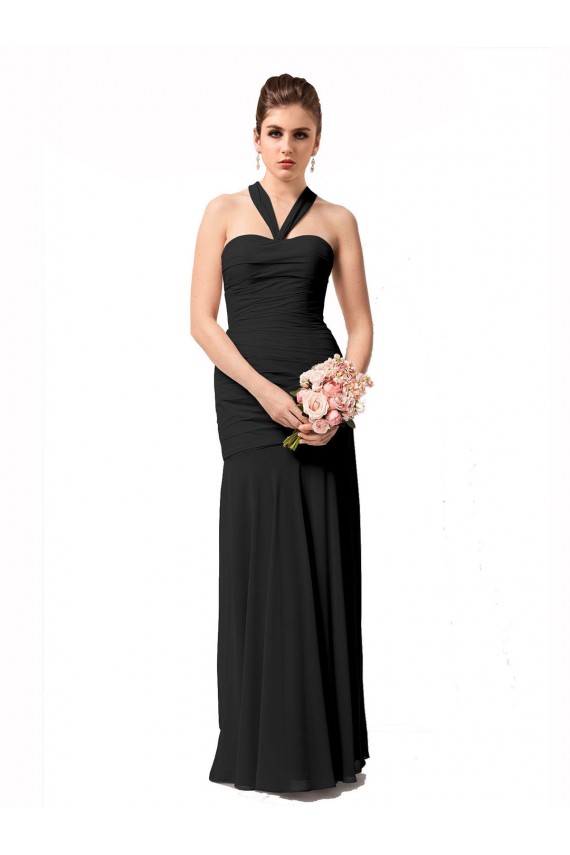 Long Halter Chiffon Bridesmaid Dress with Dropped Waist Bristol