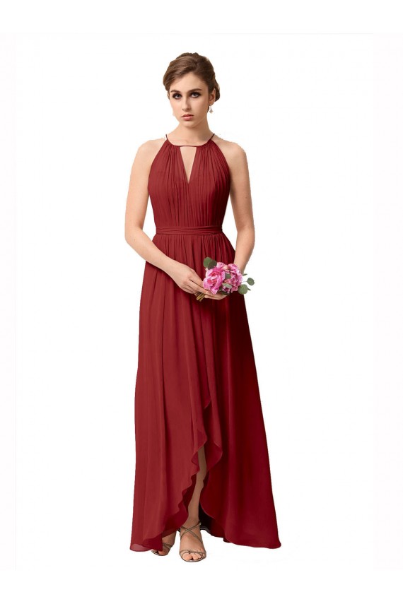High Low Long Halter Keyhole Chiffon Bridesmaid Dress Bristol