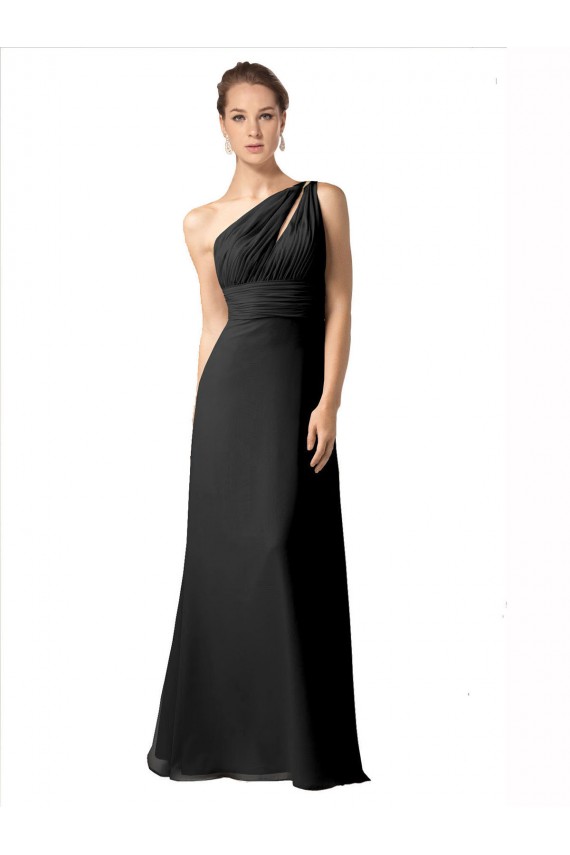 One Shoulder Full Length Chiffon Bridesmaid Dress with Shirred Bodice Bristol