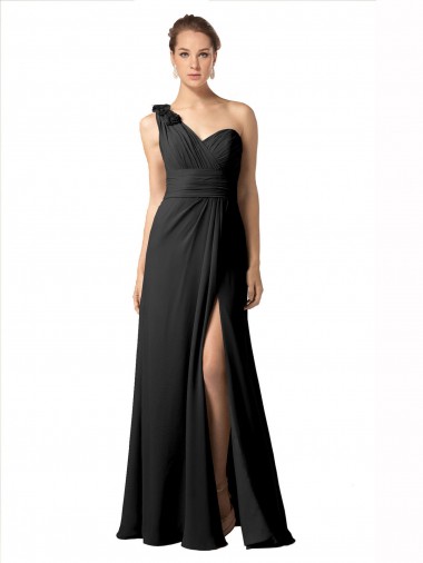 Sheer One Shoulder Chiffon A-Line Bridesmaid Dress with Slit Bristol