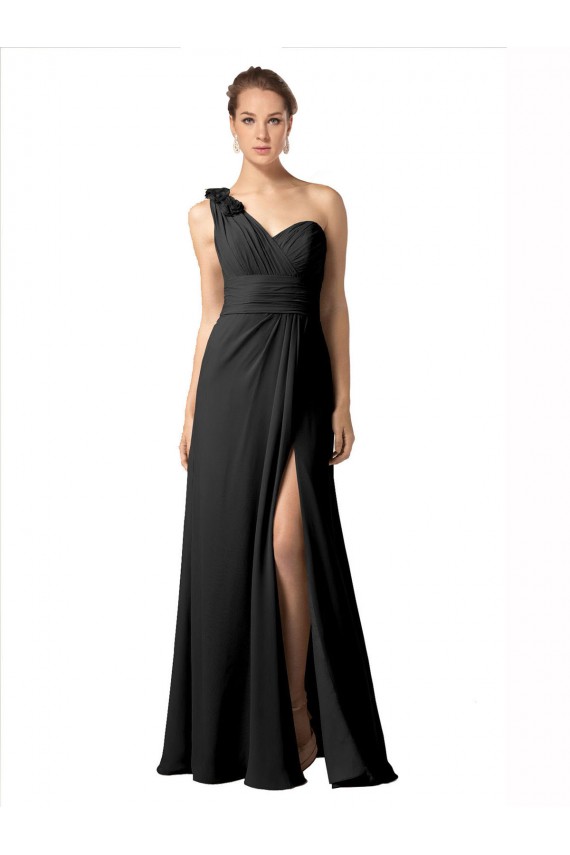 Sheer One Shoulder Chiffon A-Line Bridesmaid Dress with Slit Bristol