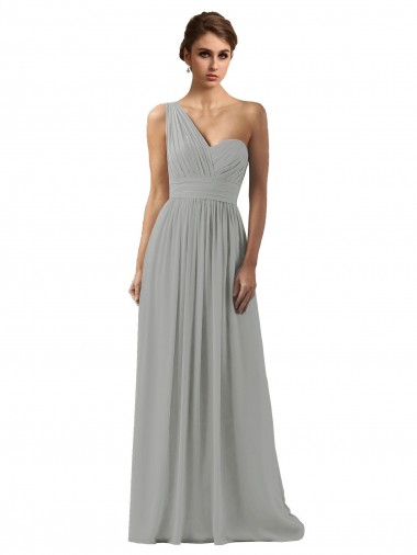 Ruffled One Shoulder Floor Length Long Chiffon Bridesmaid Dress Bristol