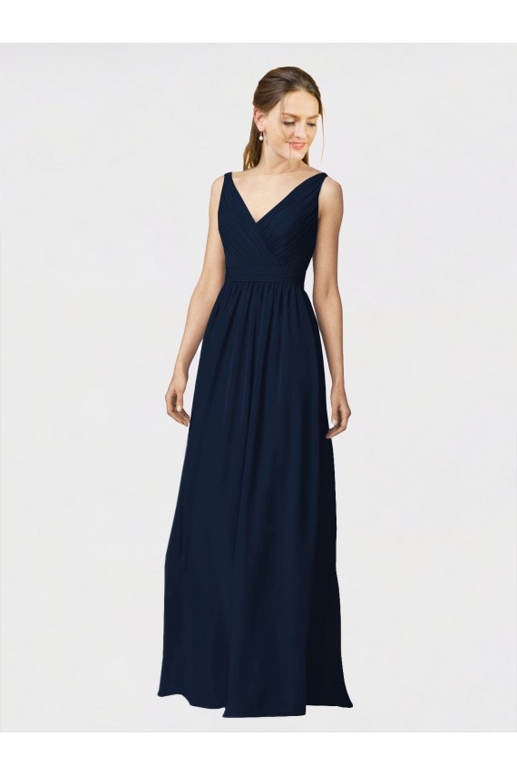 Long Chiffon Bridesmaid Dress with Shirred Bodice and V-Neckline Bristol